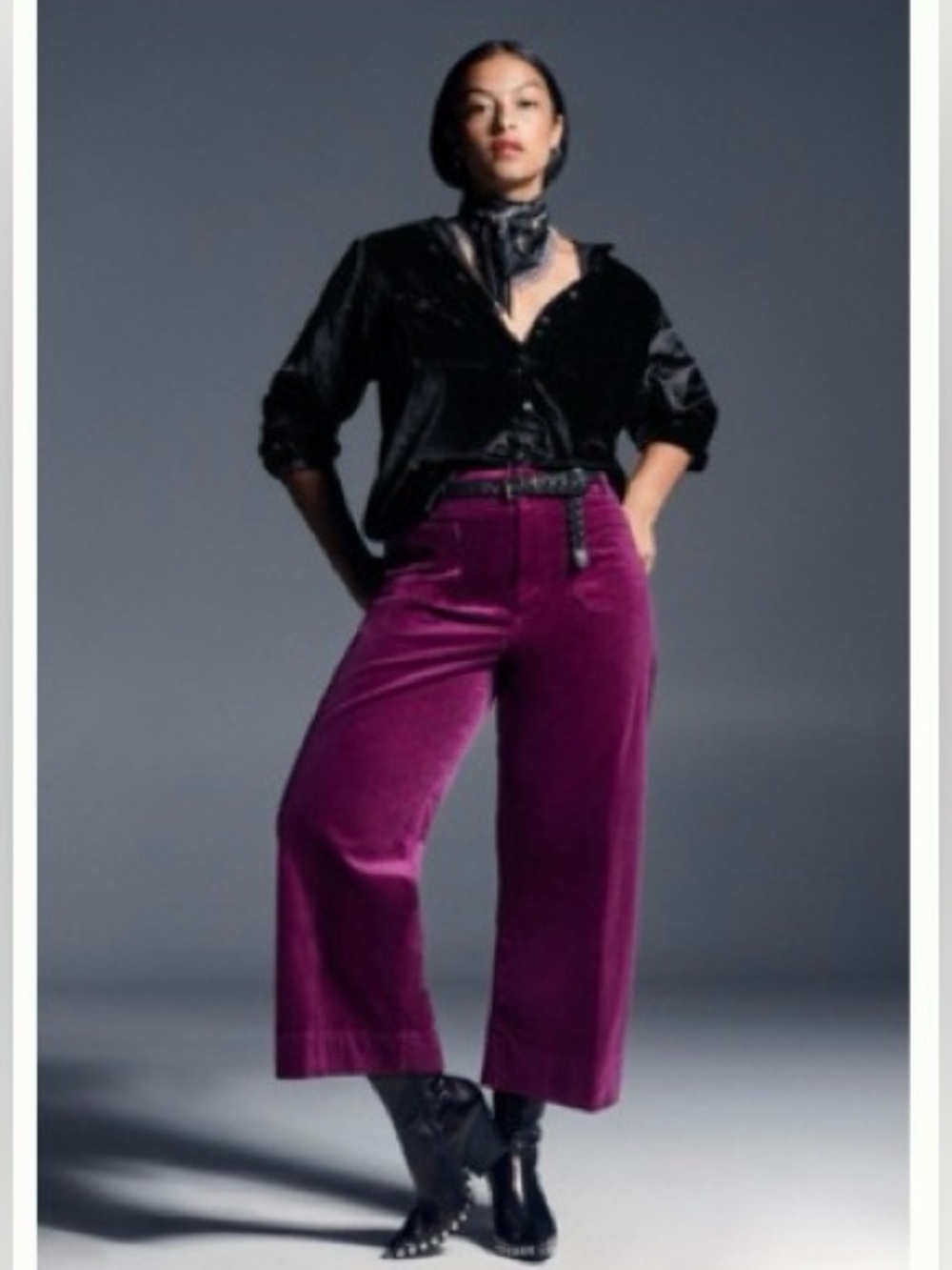 Anthropologie The Colette Cropped Wide Leg Corduroy Pants in Grape Sz 29 EUC